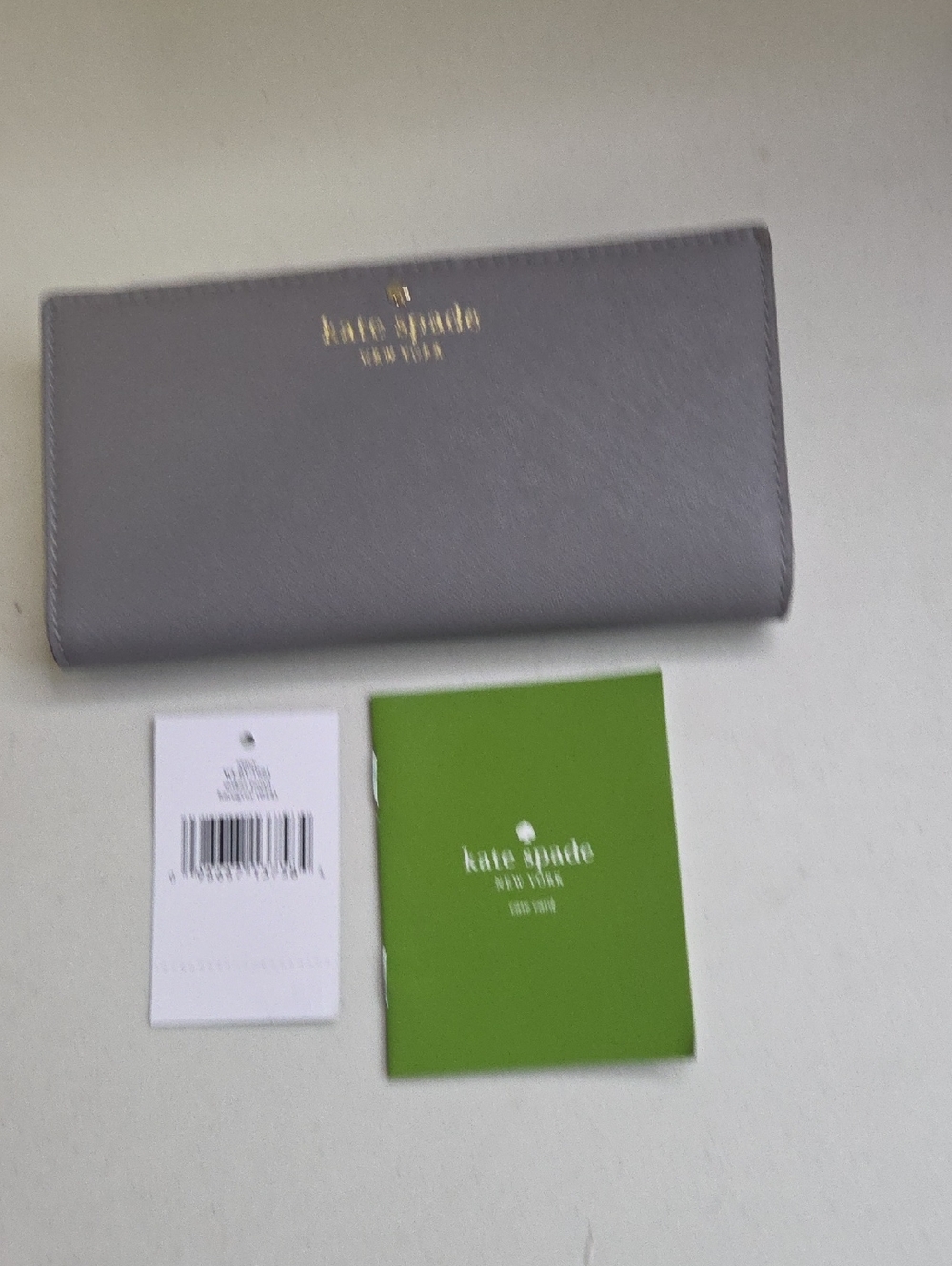 kate spade Stacy Mika Pond Gray Leather Continental Wallet with Gold Logo